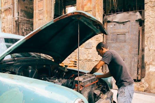 Preservation work being done on a cable car