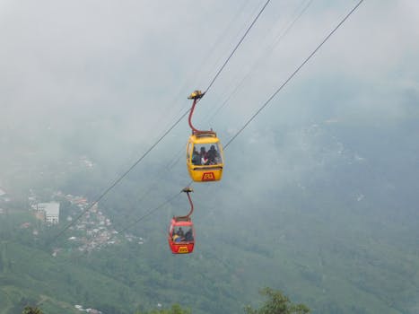 Tourists enjoying a cable car ride