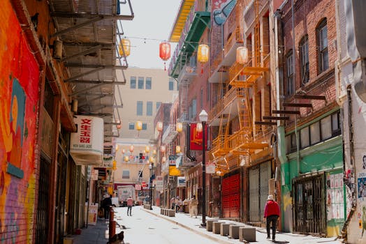 A bustling street in Chinatown, San Francisco