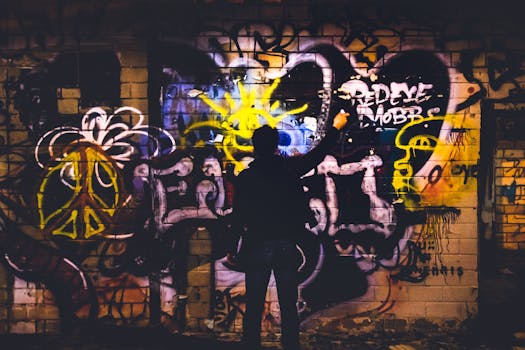 Street artist painting a mural